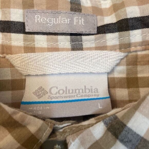 Columbia Gray Tan Plaid Short Sleeve Shirt Button Up Regular Fit Men Size Large - Picture 4 of 11